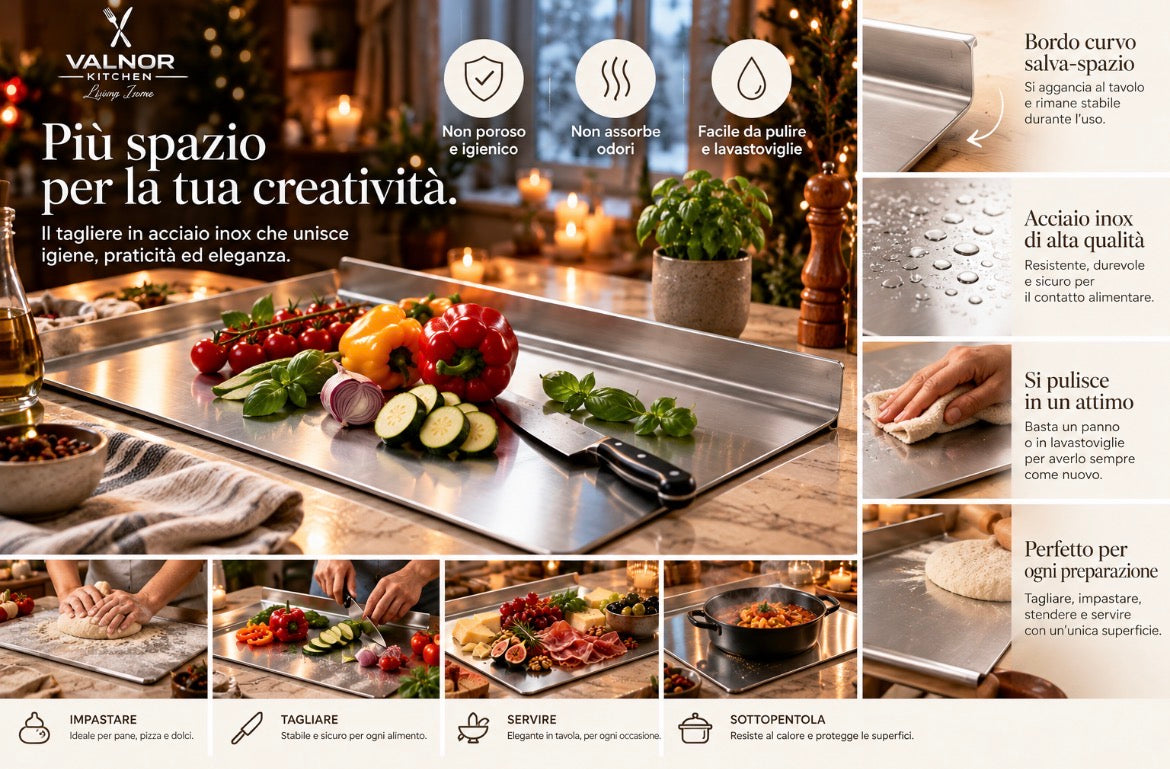 Tagliere in Acciaio Inox con Bordo Curvo | Valnor Kitchen
